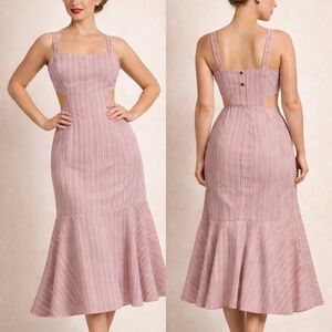 Tibi Pink and White Striped Midi Dress